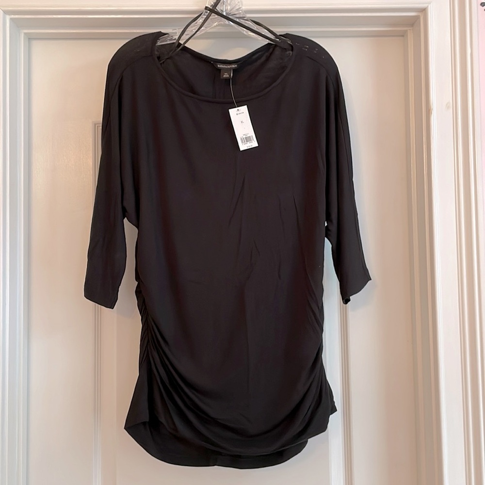 Banana Republic, black top, side ruching, three-quarter sleeve , size XL